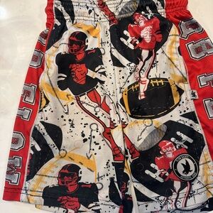 Society Kids Football Graphic Shorts - Red, Black, and Yellow